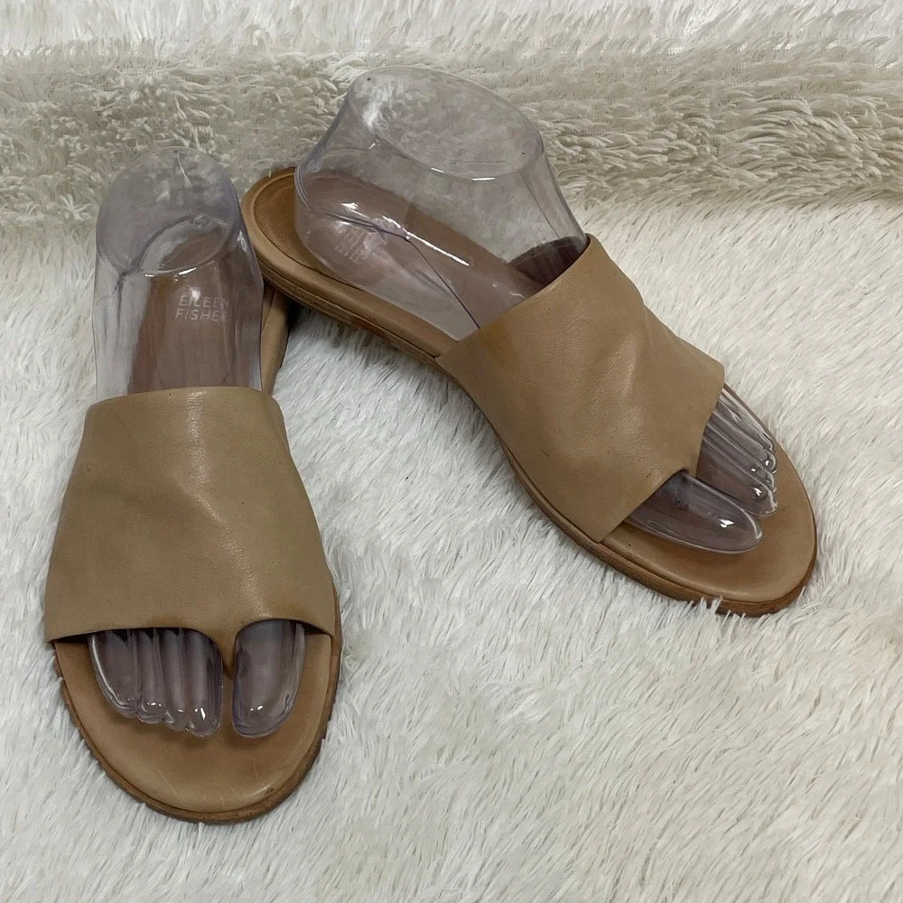 eileen fisher kore tumbled leather thong sandals tan womens 9 minimalist neutral